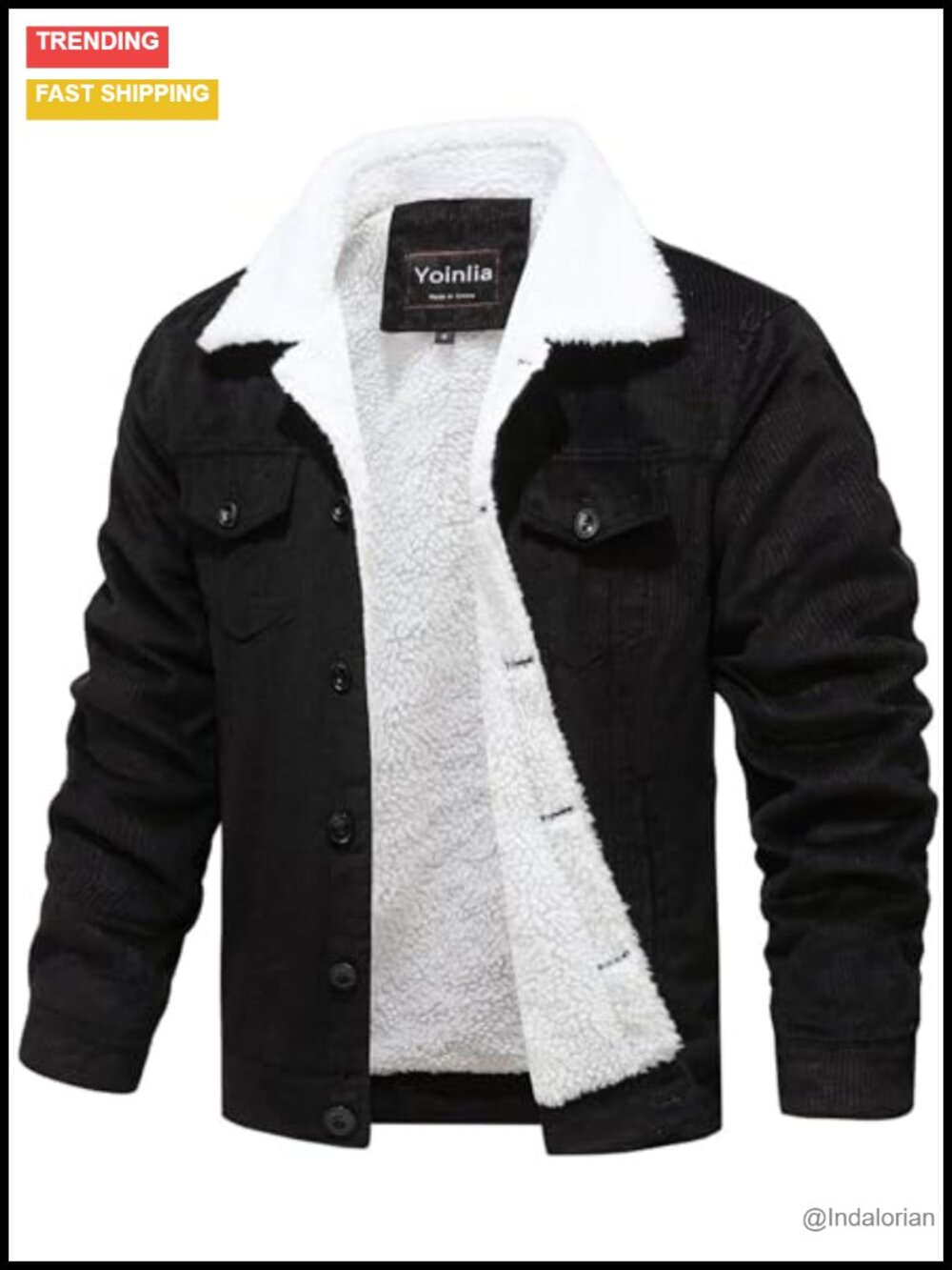 Men's Sherpa Lined Corduroy Jacket Winter Warm Fleece Jacket Coat Button Closure